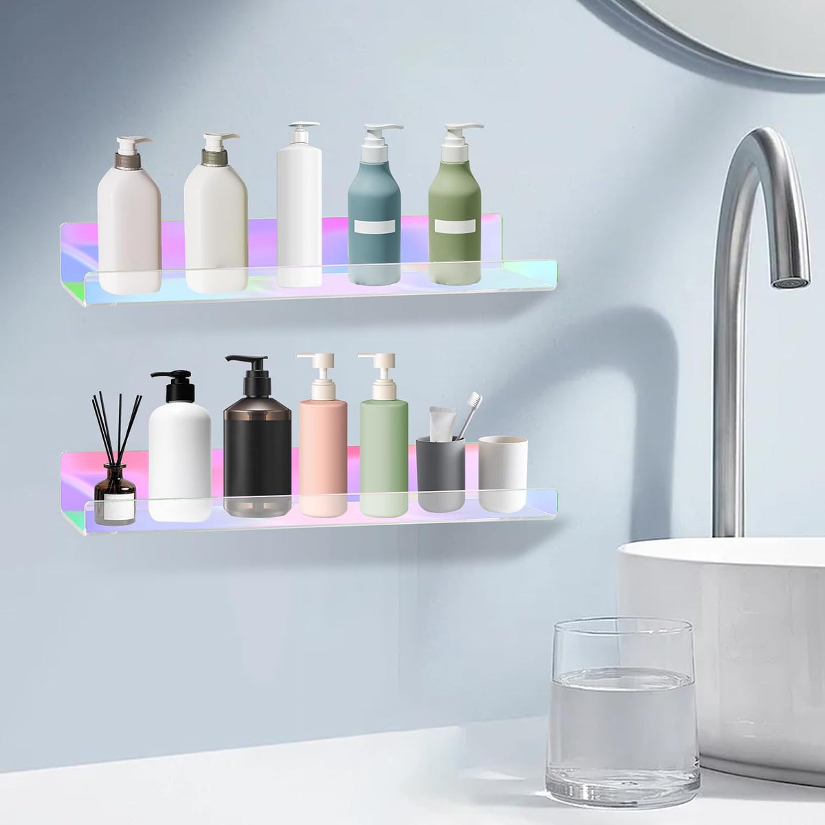 Dezzer 4 Pack Acrylic Shelves for Wall, 15" Acrylic Floating Shelves for Bathroom Bedroom, Invisible Bookshelf Wall