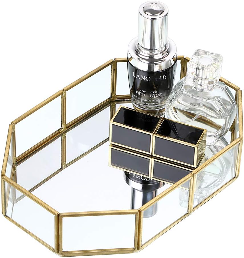 Mirror Glass Vanity Tray / 8 x 5.7 x 1.8 / Gold