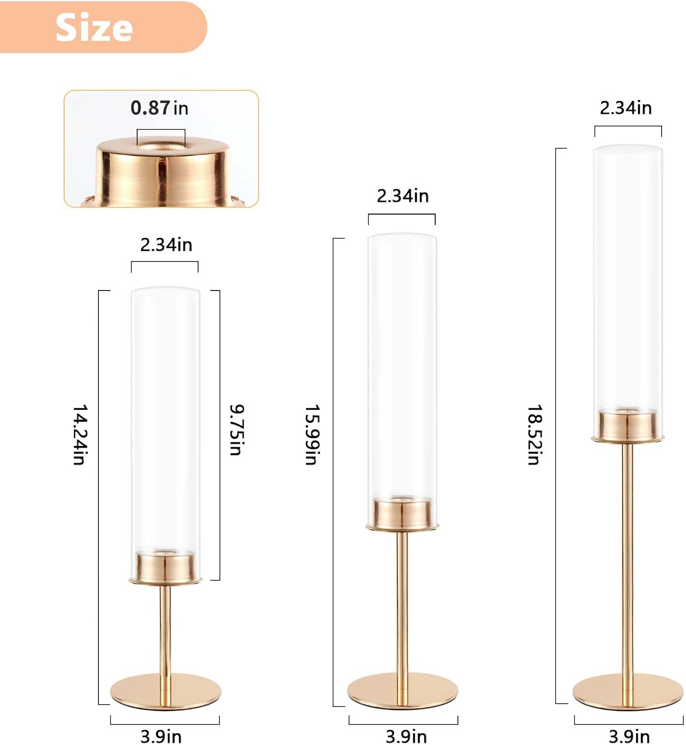 POKINE Gold Candle Holders Set of 6 for Taper Candle Holders | Hurricane Glass Candlestick Holder,Christmas