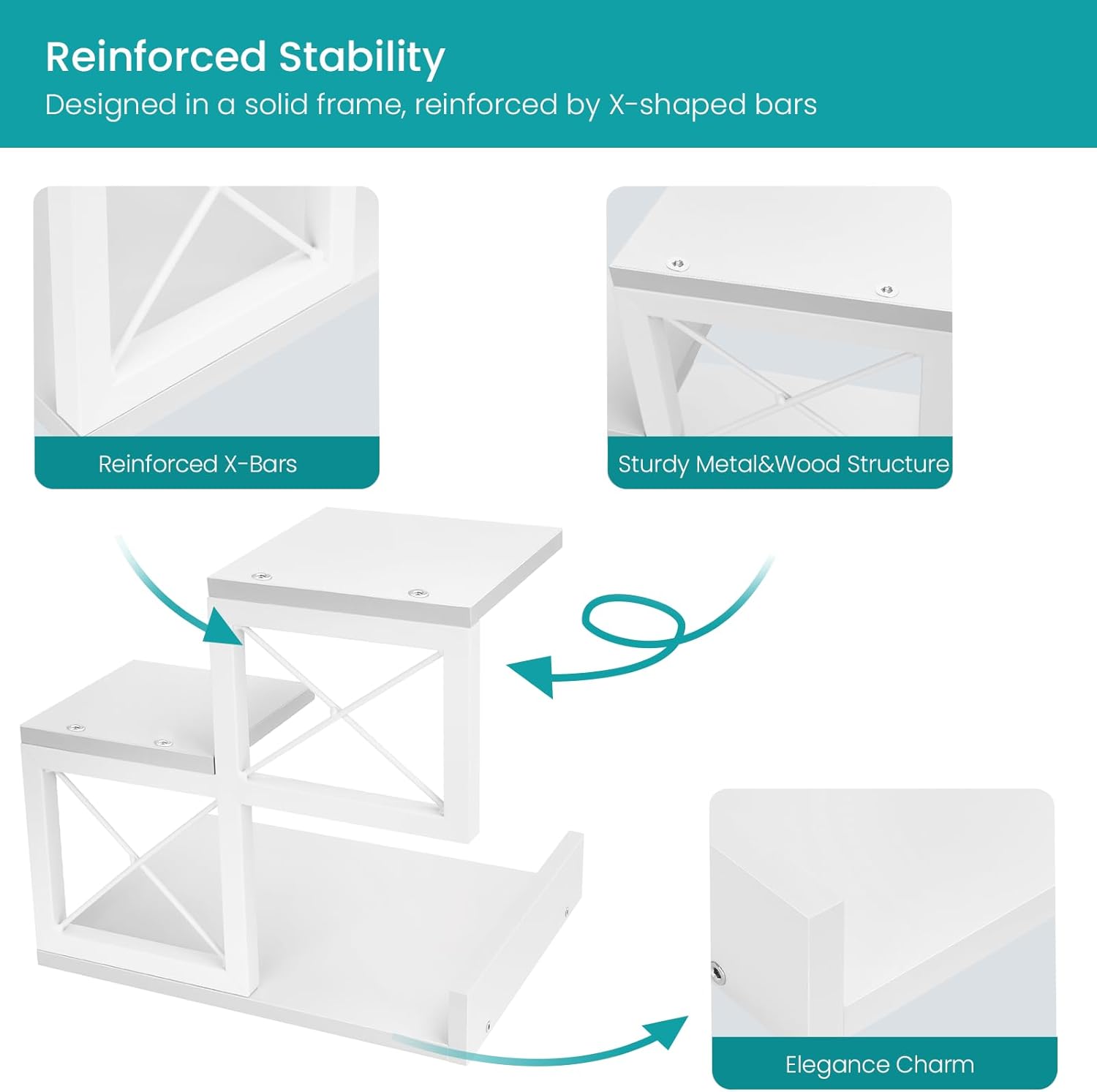 Wood Small Bookshelf Desktop Shelves and Organizer / White