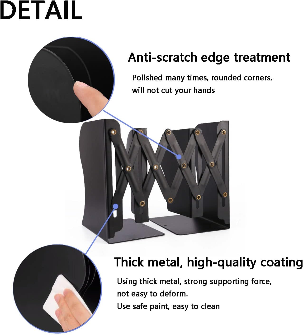 Adjustable Metal Bookends Heavy Duty / Black