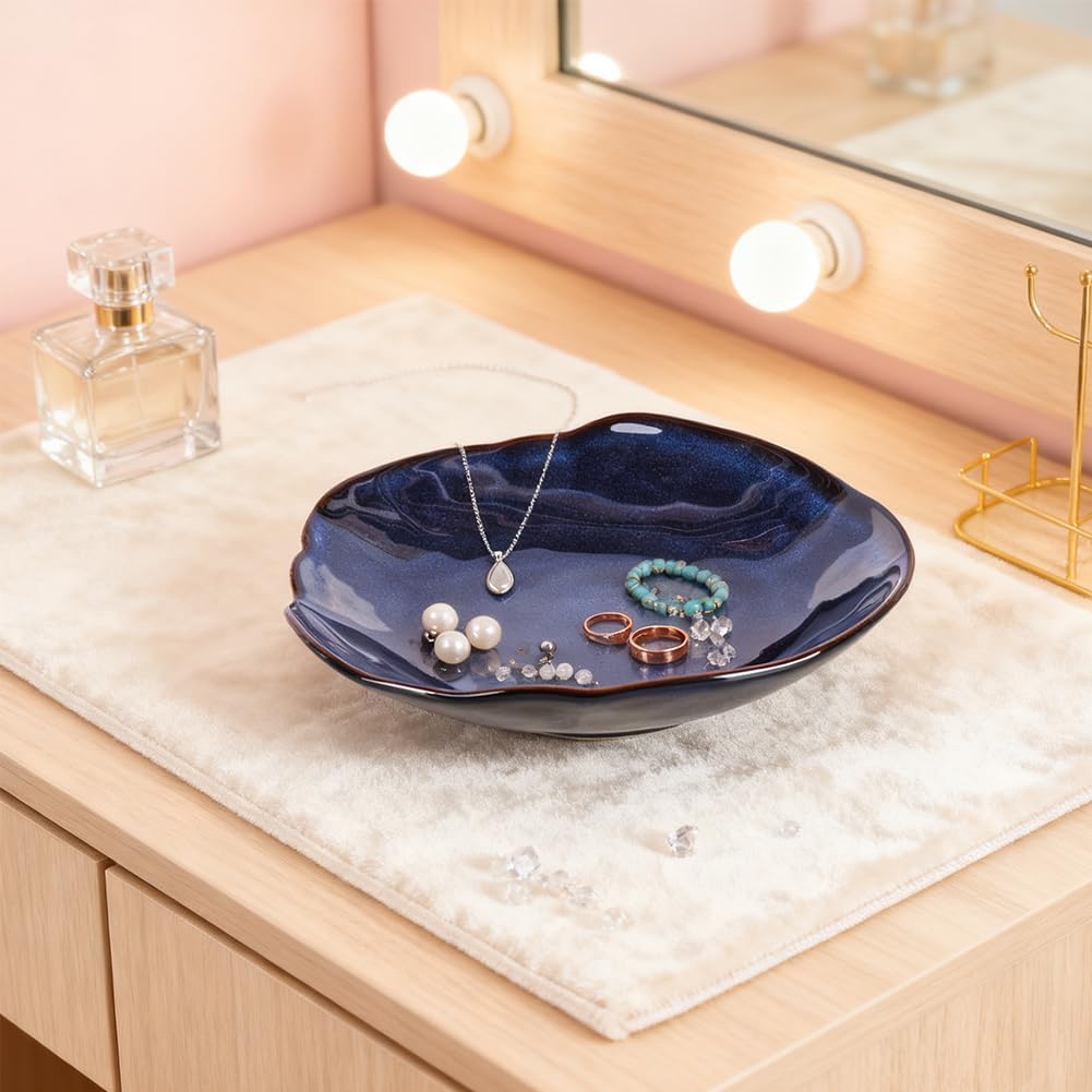Ceramic Decorative Bowl -10.4" Small Trinket Dish / 10.4in / Blue