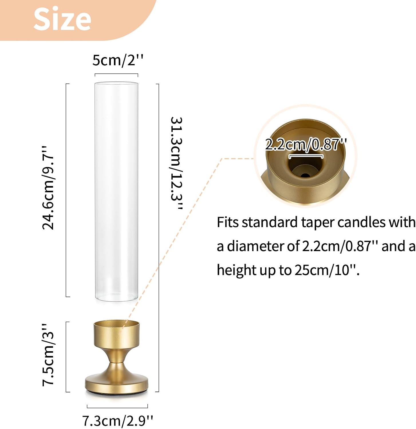 NUPTIO Hurricane Glass Candle Holder: Set of 10 Metal Taper Candle Holders | Gold Candlestick Holders Bulk with Sleeves