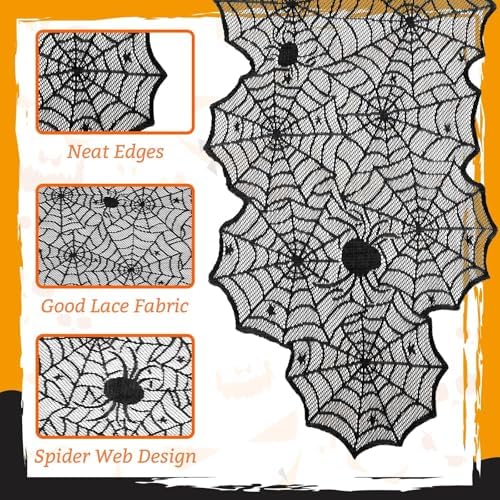 2 PCS Halloween Decorations Table Runner with Black Lace Spider Web 72 Inch