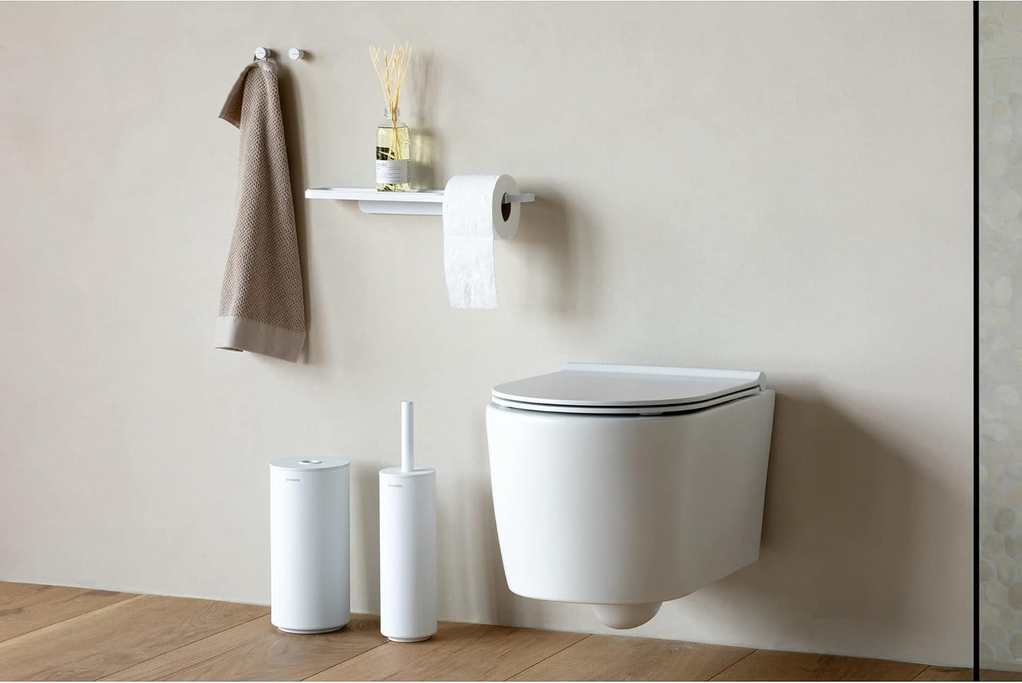 Brabantia Mindset Toilet Roll Dispenser (Mineral Fresh White) Anti-Rust, Discreet Bathroom Tissue Holder, 2 Spare Rolls