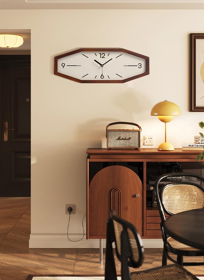 Wooden Retro Wall Clocks, 18 Inches Square Clocks Rectangular Wall Clock | Battery Operated Silent Non-Ticking, for