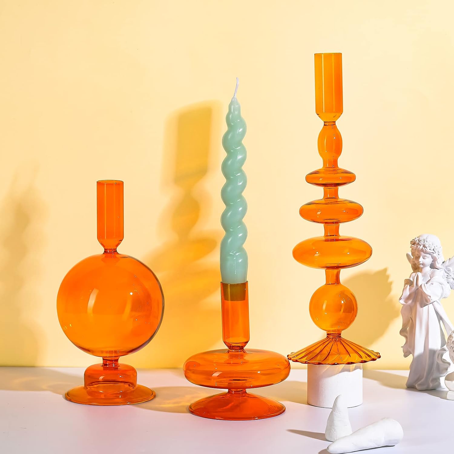 Rtteri 3 Pcs Glass Candle Holder Groovy Wavy Taper Candle Stick,Brown | Taper Candles Holder, Wavy Glass Holder Stable