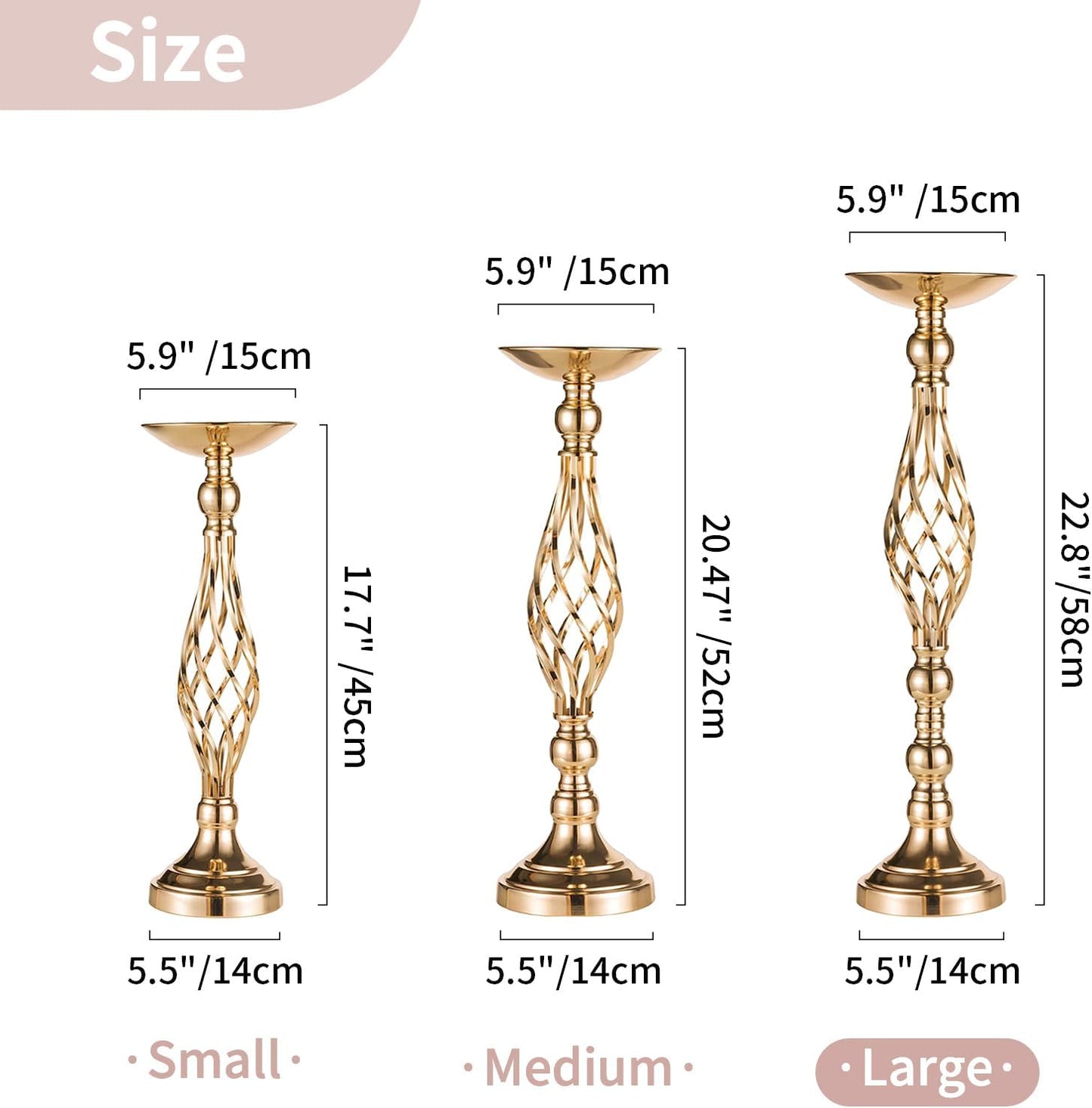 NUPTIO Gold Centerpiece Stand for Table, Twist Style, 22.8" Tall, 2 Pcs | Versatile Flower Arrangement, Candle Holder