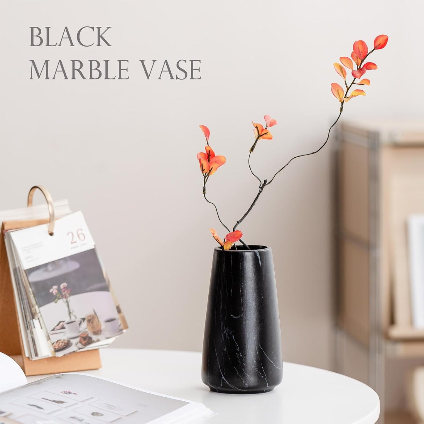 6" Simple Modern Ceramic Vases for Flower/Pampas Grass / Marble Black / Small