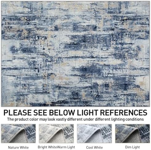 9x12 Area Rugs for Living Room: Washable Abstract Blue Gold Badroom Carpet