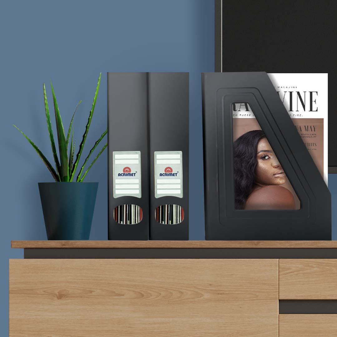 Acrimet Magazine File Holder, Vertical Desk Organizer, Black, 2 Pack | Durable Plastic, Office & Home Use, Rack Design