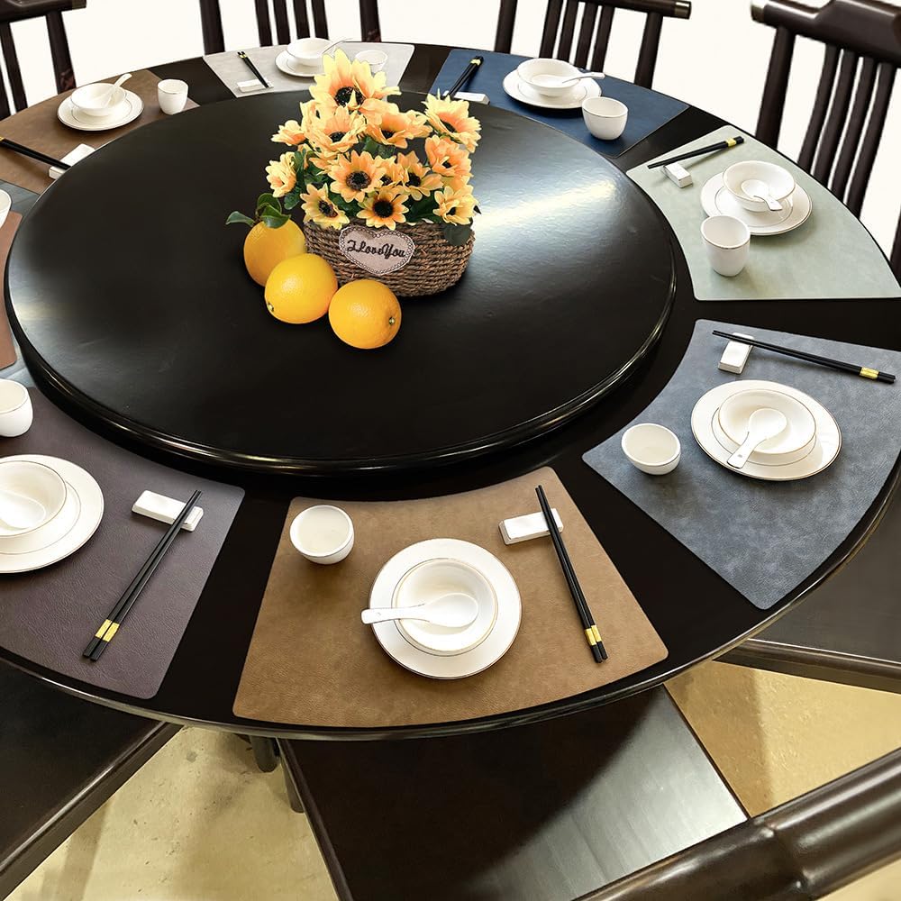 Leather Round Table Washable Placemats, Thick Faux Leather Heat Resistant Wedge Table Placemat, Waterproof Non-Slip
