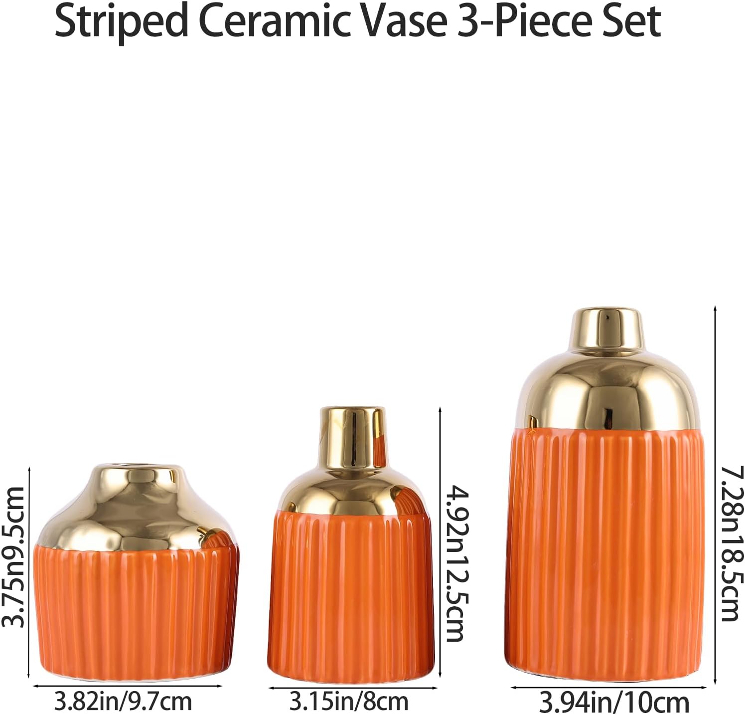 Gold Ceramic Vase 3-Piece Set / Og / Orange