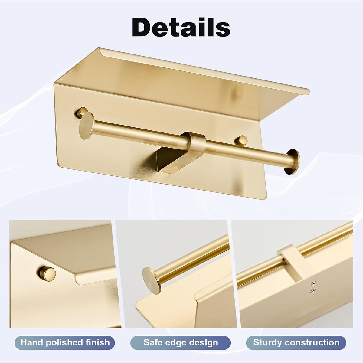 Toilet Paper Holder, NEWRAIN Double Bathroom Toilet Paper Roll Holder with Shelf, Stainless Steel Wall Mounted RV