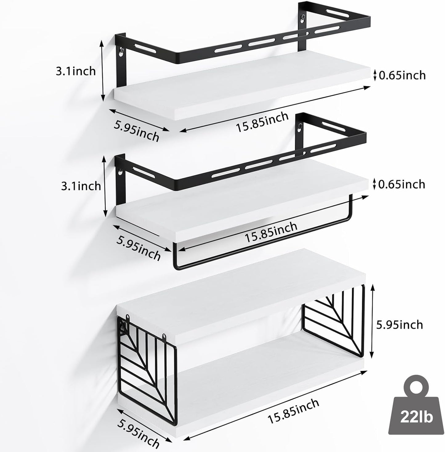 Fixwal Wall Mounted Bathroom Shelves Over Toilet (3+1 White) | Wall Shelf with Basket Storage , Towel Bar, Solid Wood