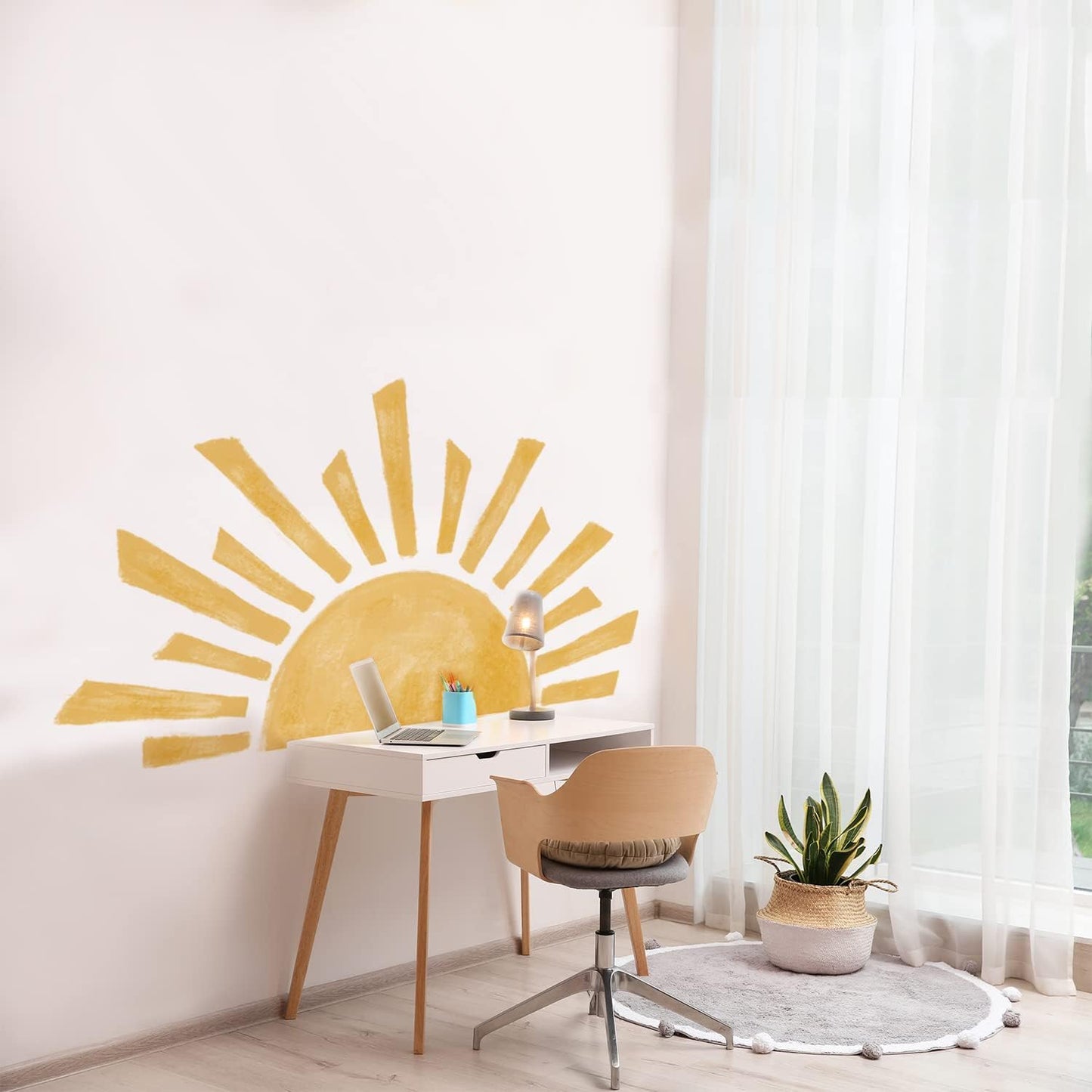 Large Boho Wall Decals Peel and Stick / 47.28 x 26.40 / Half Sunrise