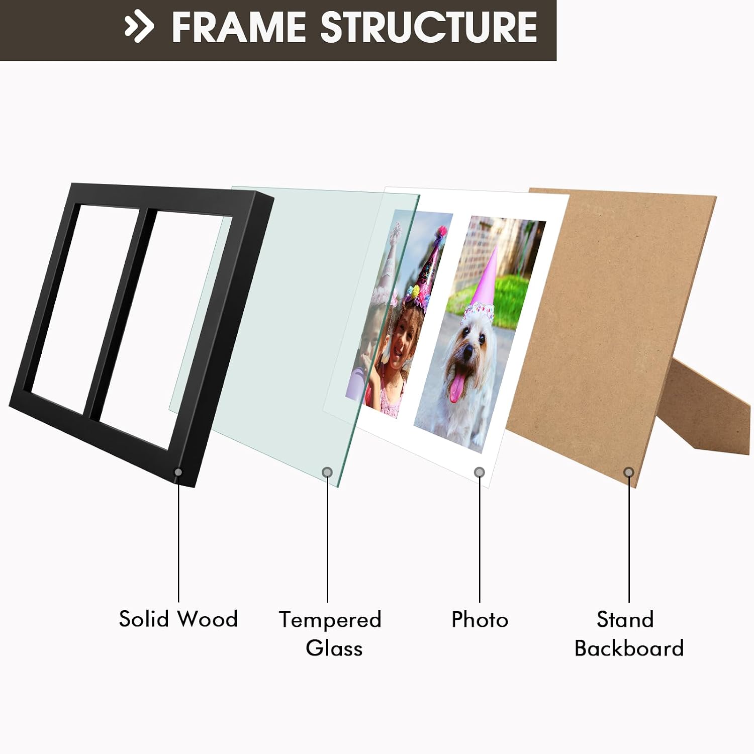 Golden State Art, 5x7 Double Picture Frame, Display Two 5x7 Photos(Black) | Solid Wood - Real Glass For Tabletop Or