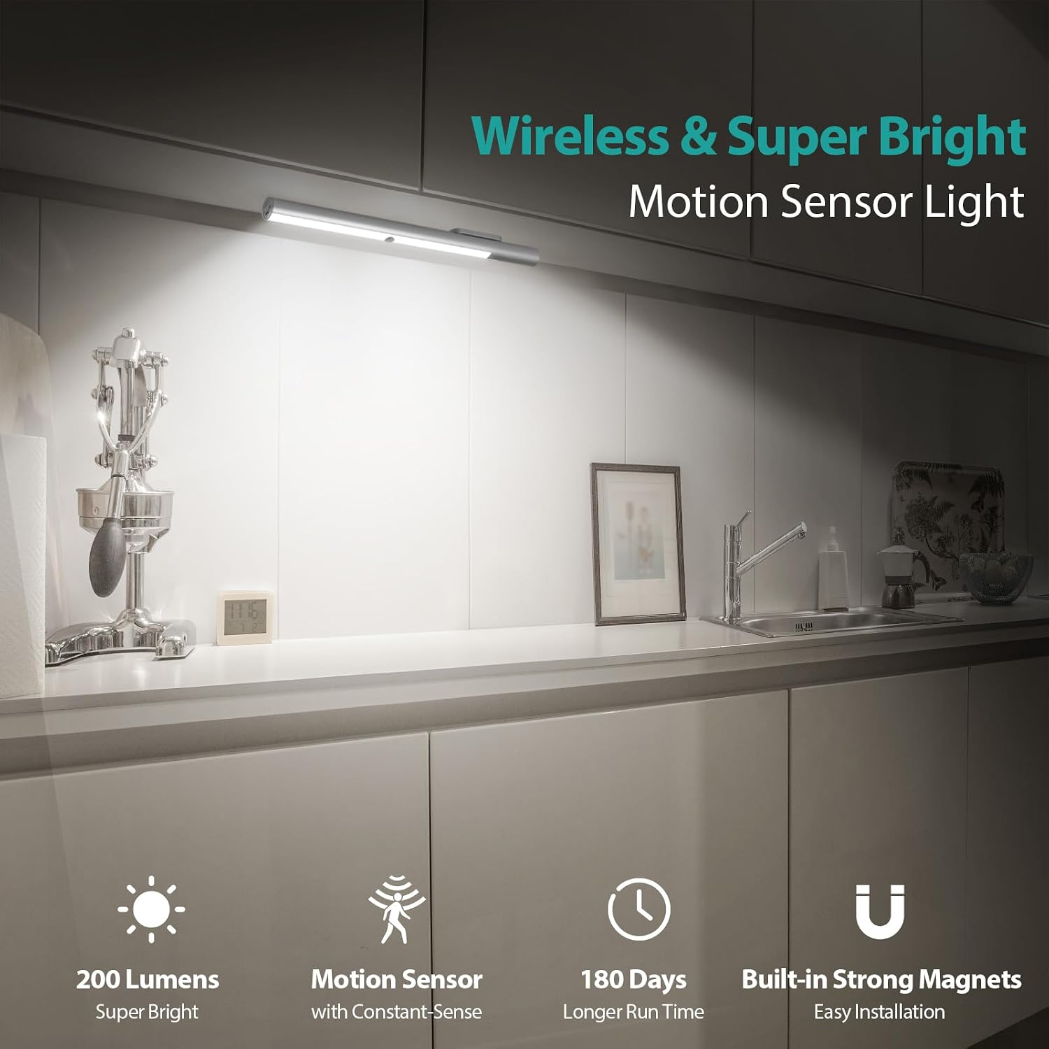BLS LED Closet Light, T401 Super Bright Wireless Under Cabinet Lighting | Motion Sensor Light | Large 4500mAh