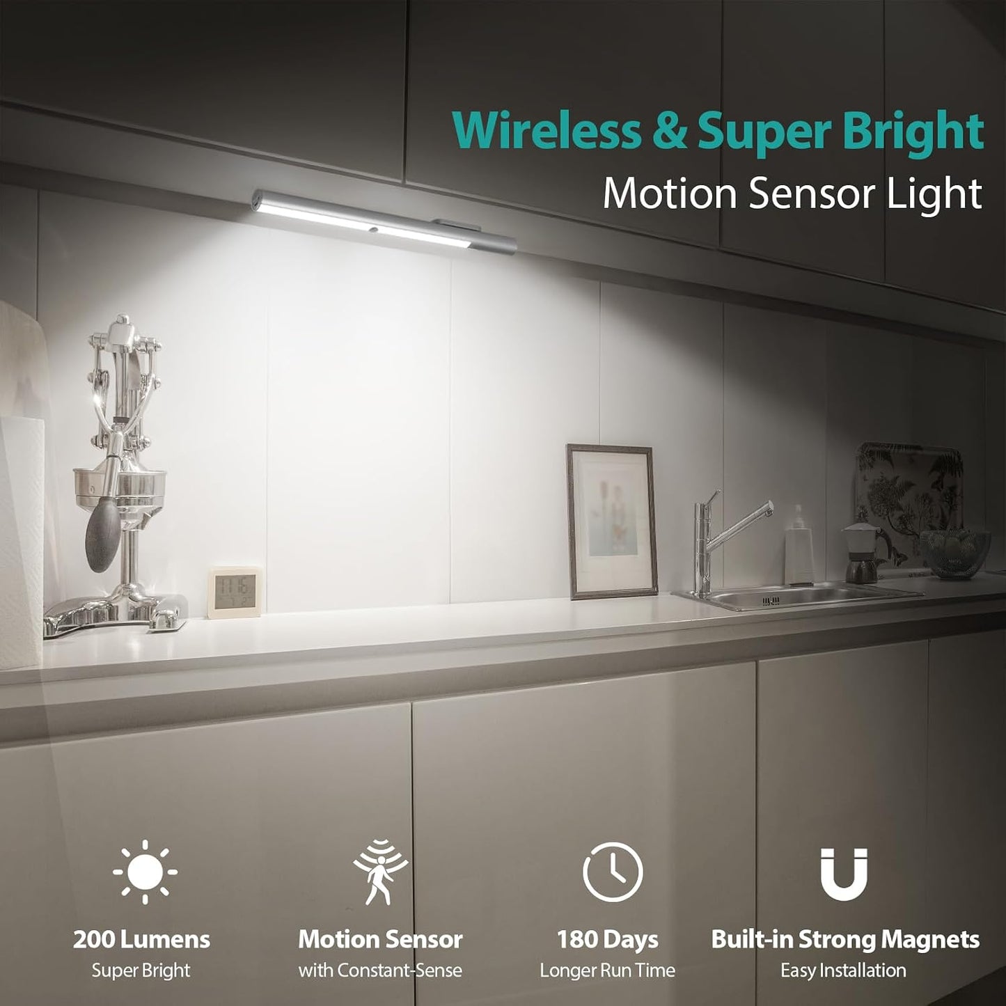 BLS 48 LED Closet Lights, Motion Sensor Light Indoor, 4500mah Build-in Large Rechargeable Battery, Wireless Under