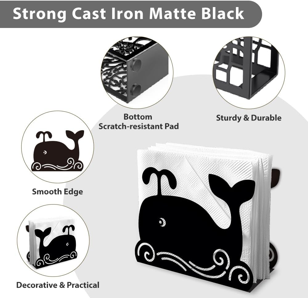 Cartoon Decorative Metal Napkin Holder / Whale / Black / 5.3 x 4.1 x 1.9