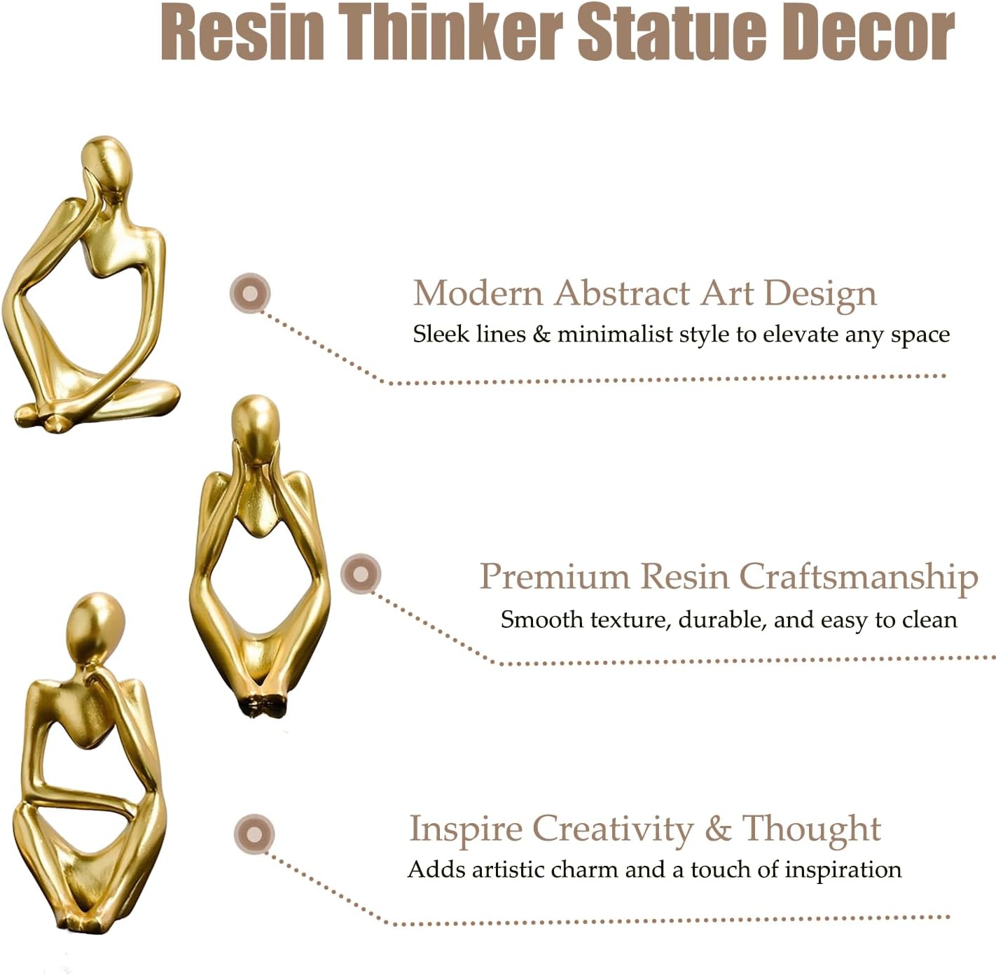 Thinker Statue Abstract Art Thinker Figurines Home Decor / Gold / Set of 3