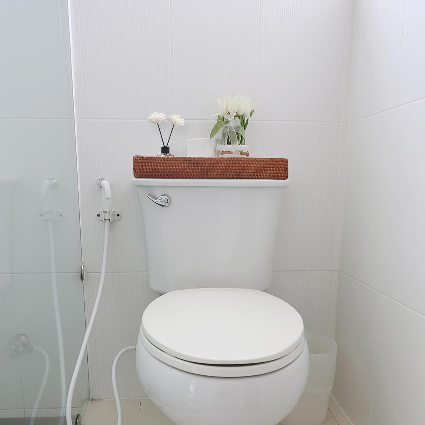 Rattan Bathroom Vanity Trays Toilet Tank Baskets Long Narrow Hand / Honey Brown / 16.3 x 6.1 x 2