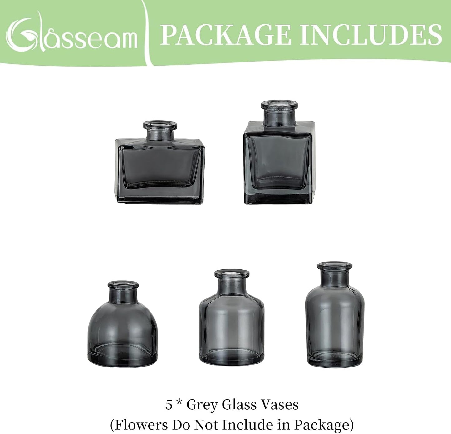 Glass Bud Vase / Gray / Set of 5