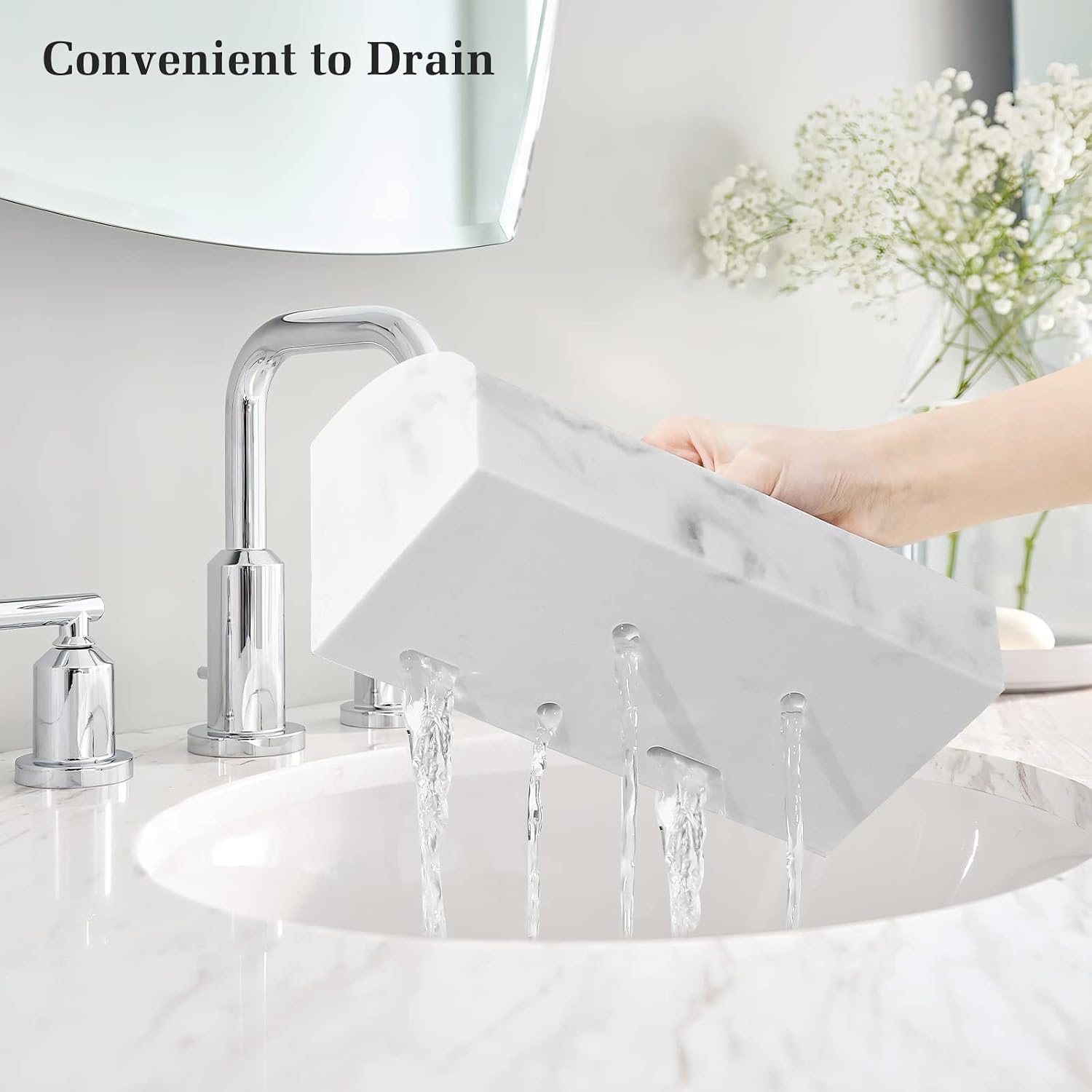 Luxspire Bathroom Counter Organizer, 5 Slots, Gravel White | Toothbrush Holder for Bathroom, Marble Bathroom