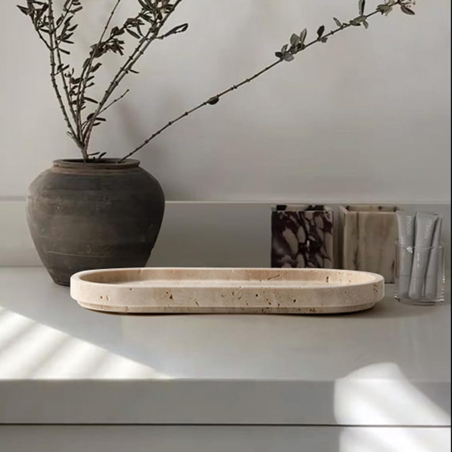 Bathroom and Vanity Marble Small Tray for Soap Bottle / Natural / 10 x 5