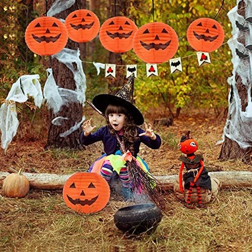 KESOTO 10 Inch Halloween Paper Pumpkin Lanterns Jack-O-Lanterns Hanging Halloween Decorations Outdoor Indoor Halloween Party Decorations, Pack of 10