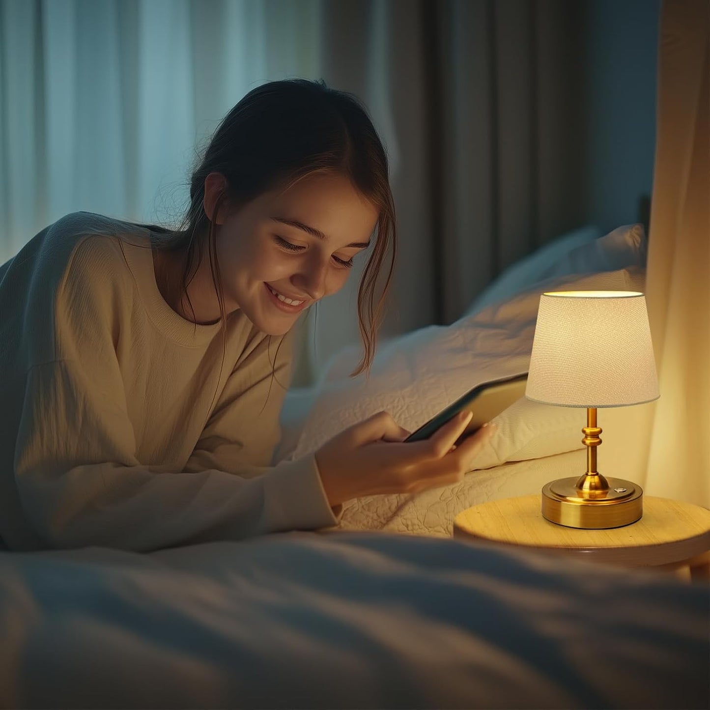 ONEWISH Small Cordless Lamp Dimmable-Battery Operated Table lamp, 4000mAh Rechargeable, Touch Bedside Lamp with White