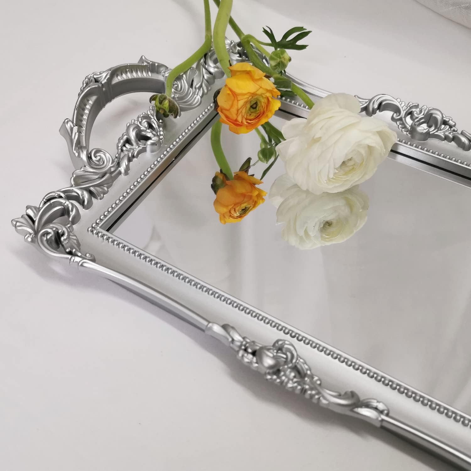 Serving Tray / Makeup Organizer / Silver / 13 x 7.8