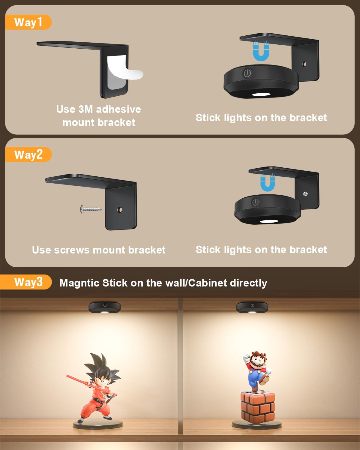 WILLED Rechargeable Picture Lights for Wall, Wireless Gallery Lighting | Battery Operated Puck Lights with Remote