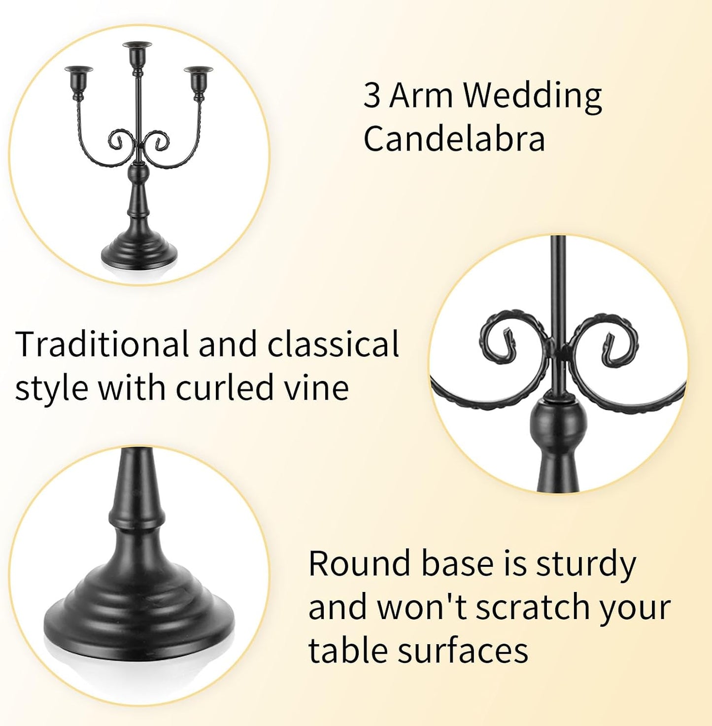 Romadedi Halloween Candelabra, Black 3-Arm Candle Holders, Set of 2 | Metal Taper Candlestick Holder for Mantel, Dining