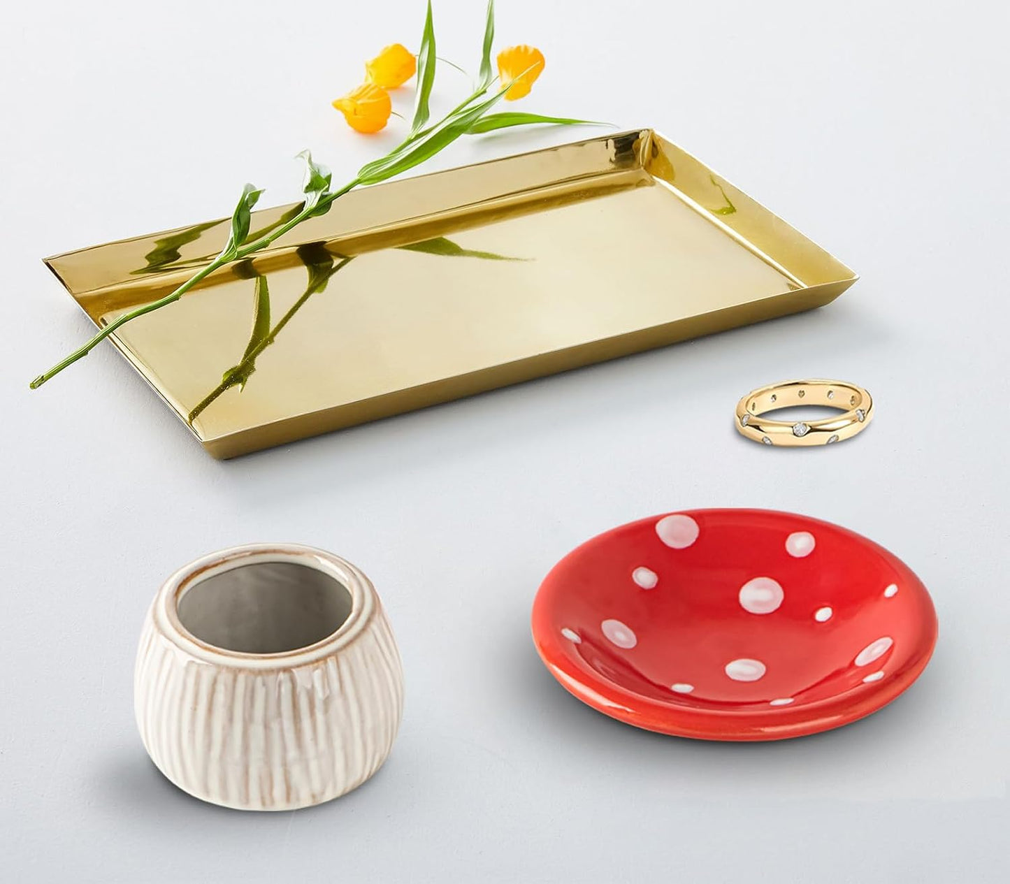 Mushroom Ring Holder Jewelry Tray Dish Ceramic Trinket Storage Jar Mini Engagement Ring Holder / Red