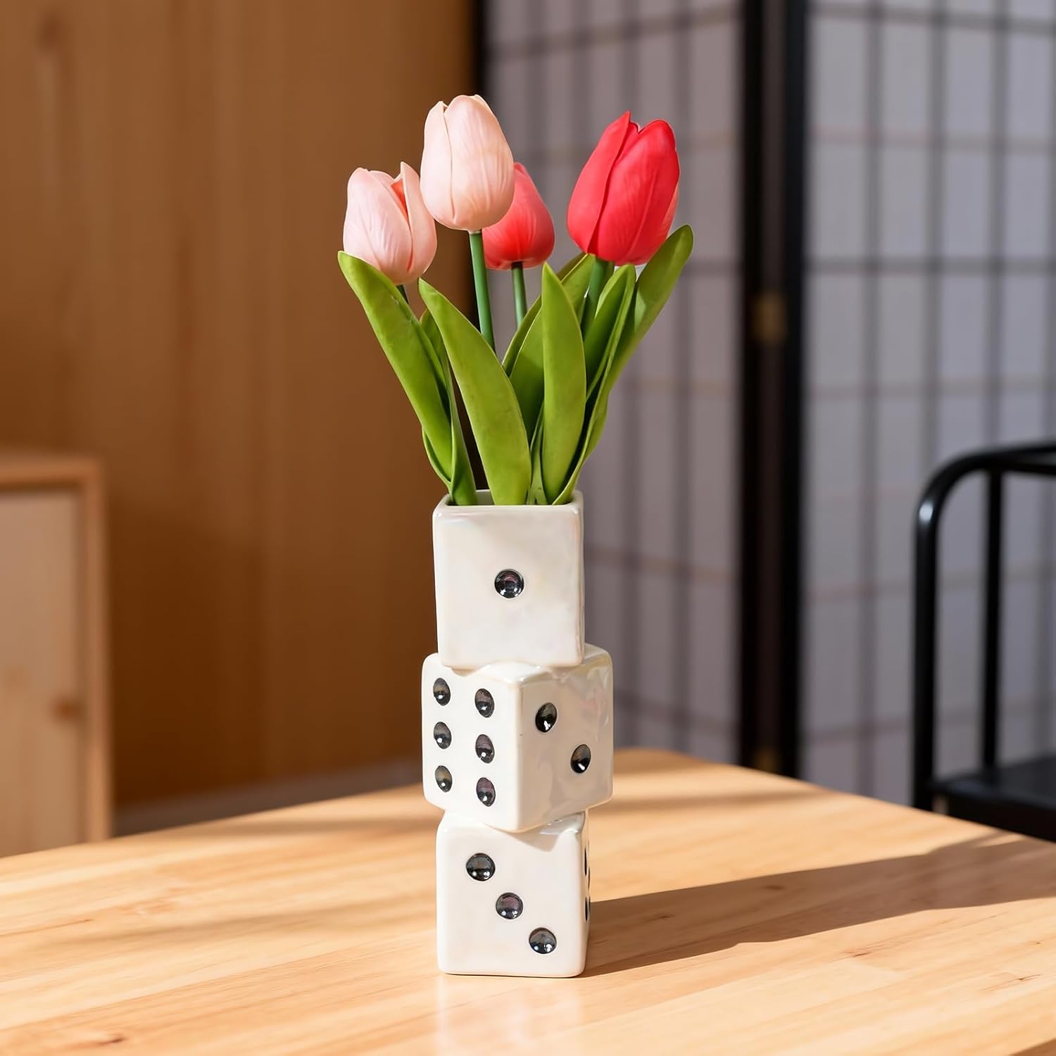Modern Ceramic Dice Vase / White Dice Vase