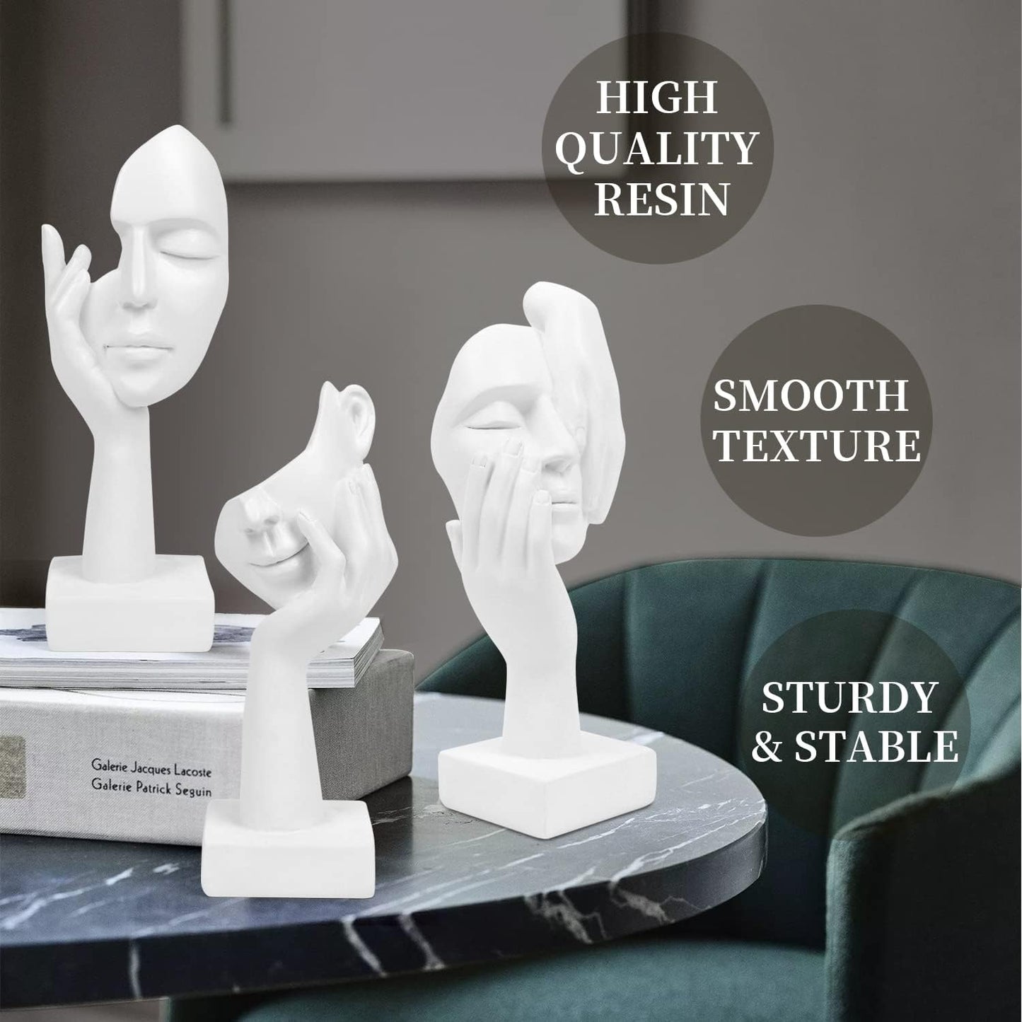Thinker Statue / Collectible Figurines / White-2 / Set of 3