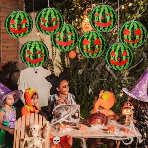 Baquler 12 Pcs Watermelon Paper Lanterns Halloween Green