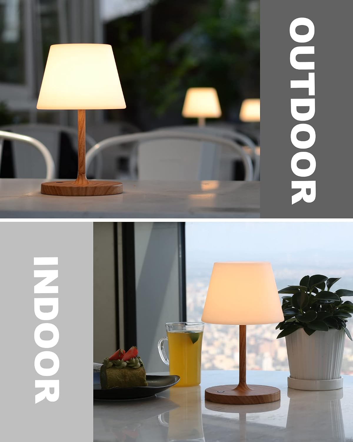WEILAILUX Outdoor Table Lamp, Shower Lamp Waterproof (Wood Grain H9.6in) | Original Design, Cordless Rechargeable