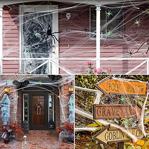 300 Sqft Halloween Spider Web Decorations, with 10 Glow and 10 Black Fake Spiders, Halloween Decorations Outdoor Large Stretch Spider Web Cobwebs Indoor (300 sqft Web+20 Spider)