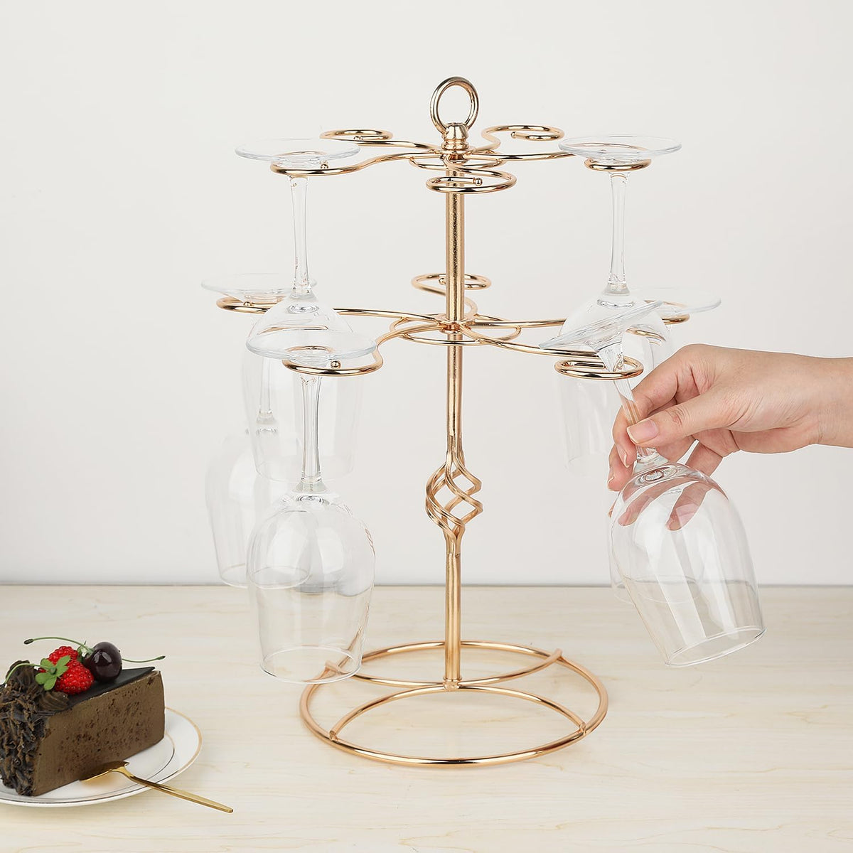 QPIX DIGITAL Wine Glass Rack 2 Tier 10 Holders Wine Glass Holder Stand, Elegant Rose Gold Cocktail Tree Stand