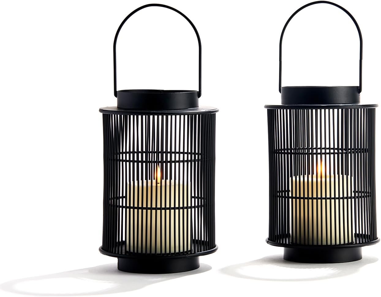 LampLust Outdoor Lanterns Patio Decor, 2 Pack, 8 in Black Metal Candle Lantern
