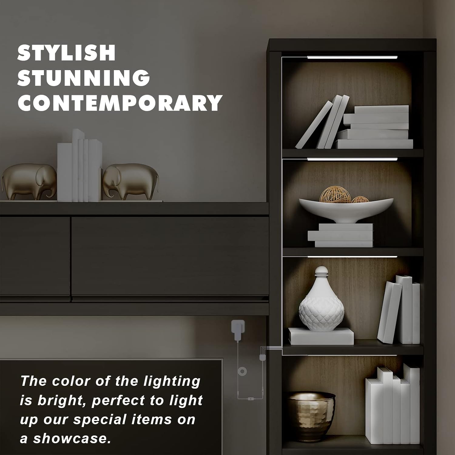 JUSJUBR 4-Pack Cold White Display Shelf Lights, Under Shelf Lighting with Memory Function, 12 Inch 6000K Plug-in