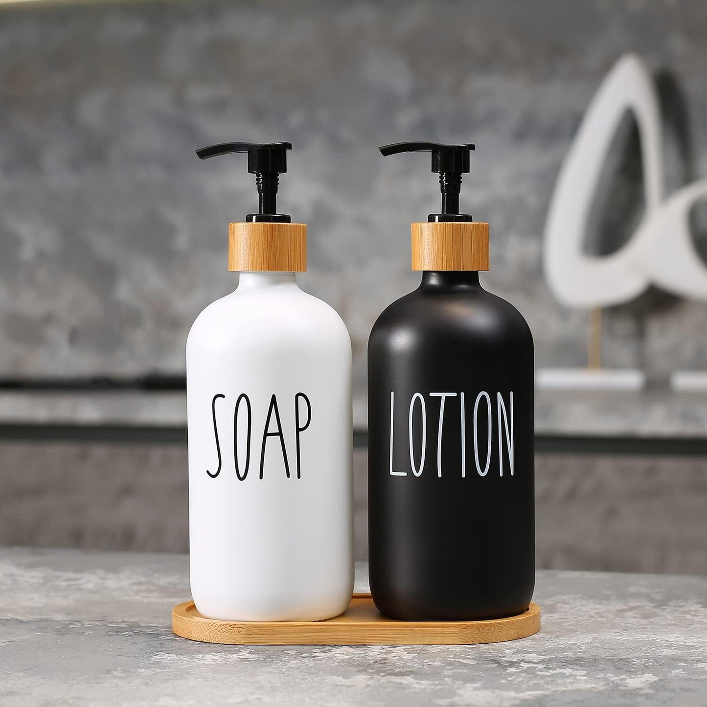 MOMEEMO Soap Dispenser Bathroom Set, Black & White | Hand and Lotion Dispenser, Suitable for Bathroom Decor