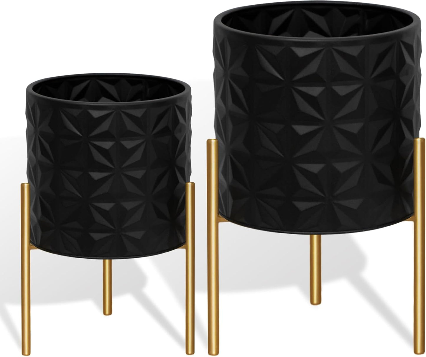 ARNIS Modern Planter Pots, Set of 2 Large Planters with Stand, Decorative Planters, Metal Pots with Drainage Holes for