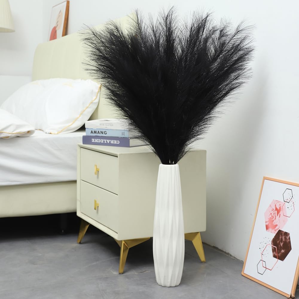 Faux Pampas Grass Decor Artificial Pampas Grass Bouquet Flower Arrangement / Black / Set of 8