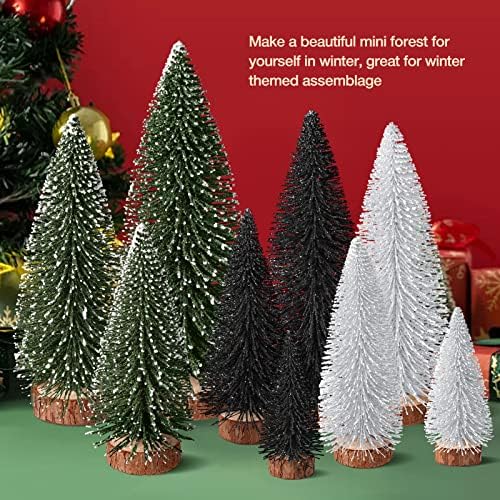 9Pcs Mini Christmas Trees Christmas Decor Artificial Christmas Decorations with 4 Sizes, Christmas Tree Bottle Brush Trees Christmas Table Decorations (Green Silver Black)