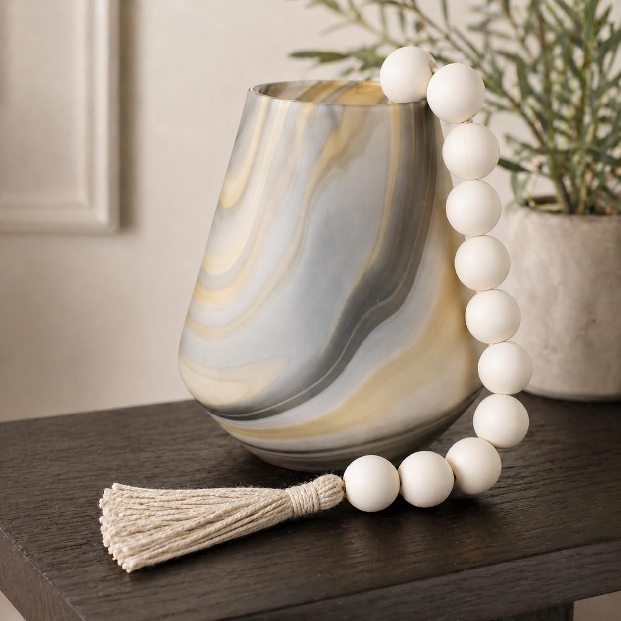 Extra Large Wood Bead Garland White / 4 White / 41 Inches