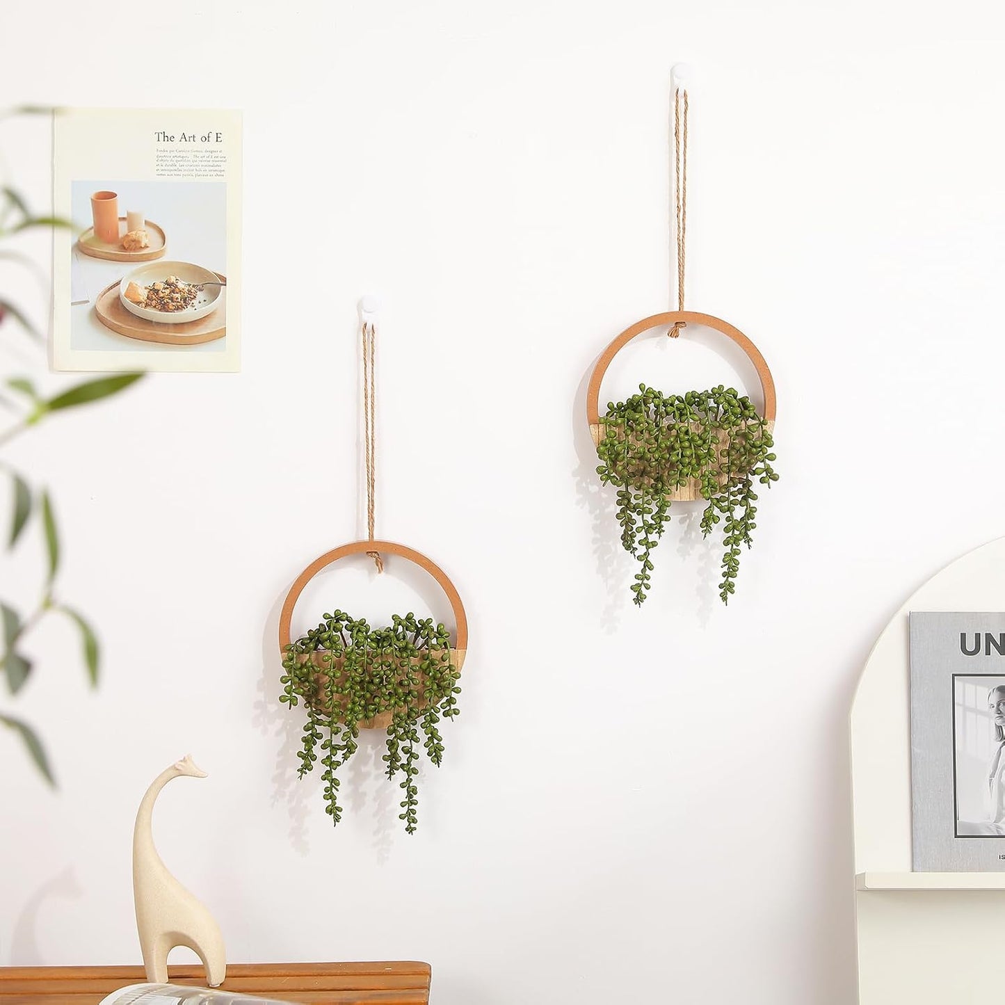 Fake Hanging Plants Artificial Succulents Hanging Planter Artificial String / Wooden / Set of 2