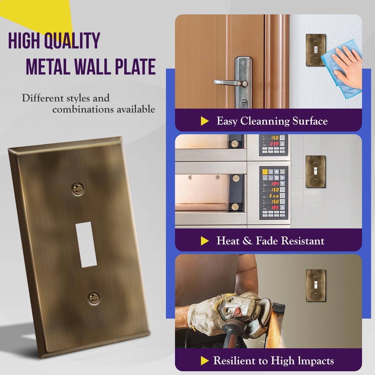 ENERLITES Toggle Light Switch Metal Wall Plate, Stainless Steel Switch Cover, Corrosion Resistant, Standard Size 1-Gang